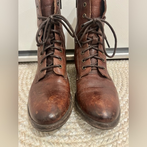 Frye Dark Brown Lace-Up Moto Boots - Picture 1 of 7